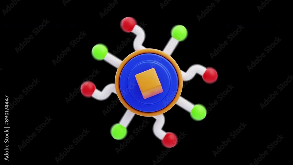 Poster 3d animation of spinning a decentralized network | alpha channel