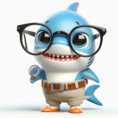 Fototapeta premium Cute Shark Wearing Glasses Cartoon 3d Generative AI