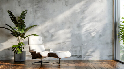interior design for reception area in modern style with plant chair table and many props on wood floor and white wall