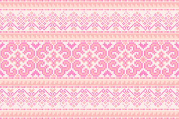 Cross Stitch pattern with Floral Designs. Traditional cross stitch needlework. Geometric Ethnic pattern, Embroidery, Textile ornamentation, fabric, Hand stitched pattern, Cultural stitching pixel art.