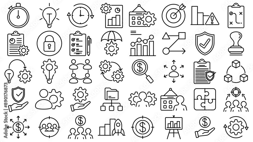 Poster project business line icon vector design collection with editable stroke