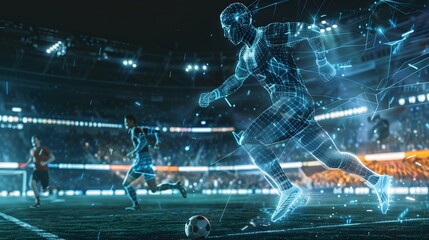 AI powered sports analytics concept with computer vision tracking players in action, showcasing real time performance analysis, and machine learning for enhanced coaching. 