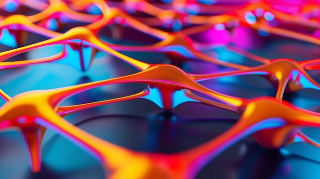 A close up of a colorful, abstract pattern of orange and blue shapes. Concept of energy and movement, with the orange shapes appearing to be in motion. The blue background adds a sense of depth