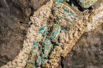 Colombian emerald vein in a mine Colombia.