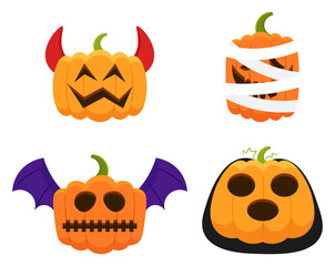 Scarry halloween pumpkin wearing costume cosplay collection clipart illustration