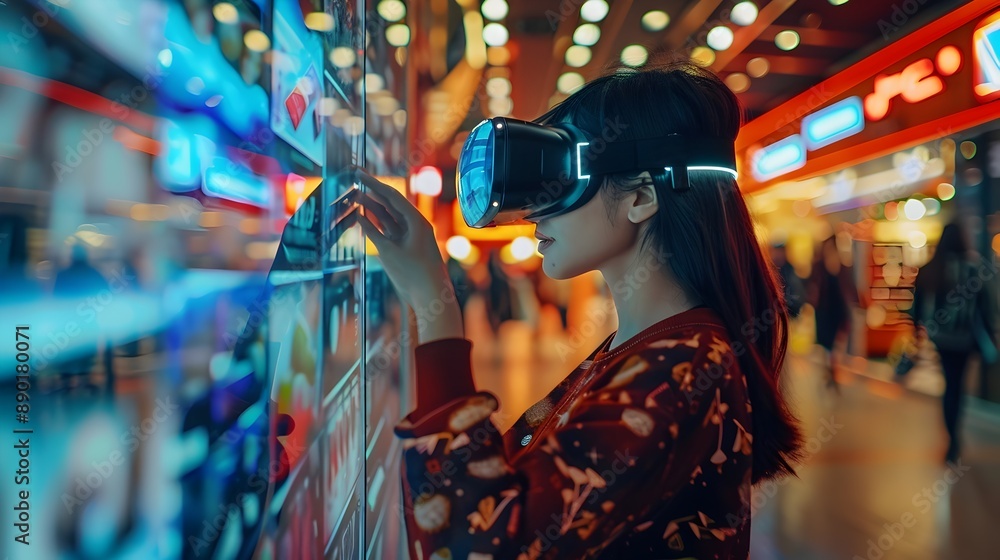 Aufkleber futuristic augmented reality shopping experience with user interacting with virtual products