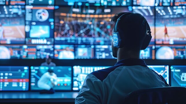 AI powered sports analytics concept with computer vision tracking players in action, showcasing real time performance analysis, and machine learning for enhanced coaching. 