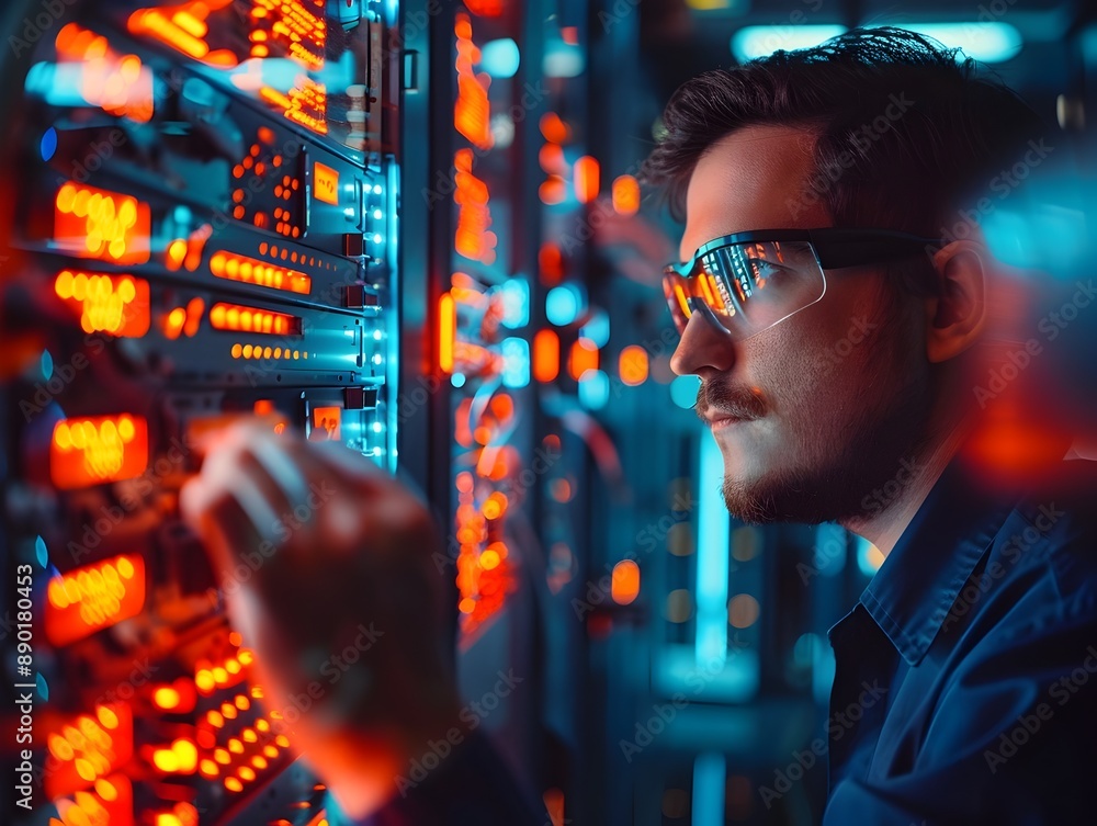 Poster quantum computing lab with advanced technologies and scientific machinery