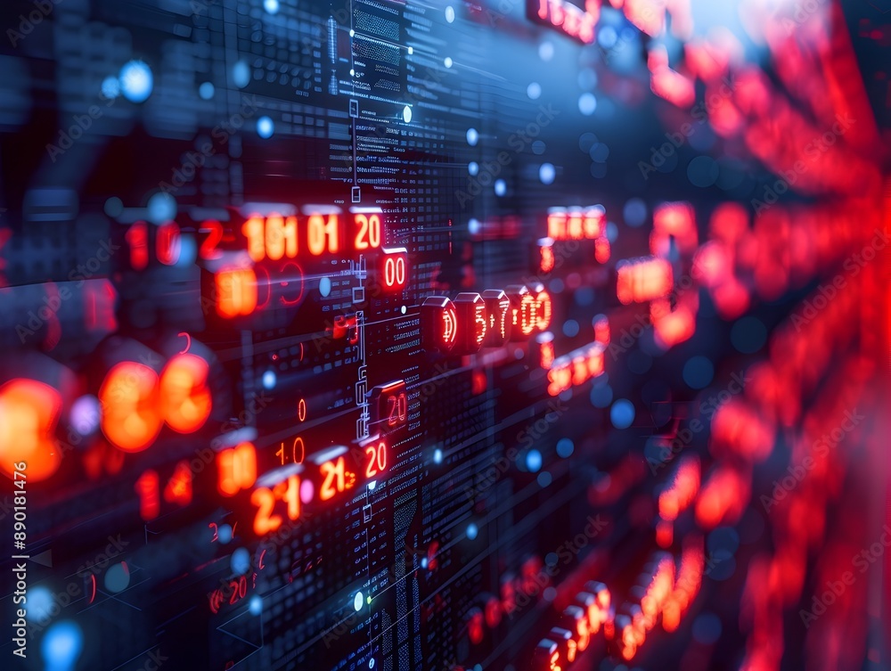 Poster futuristic blockchain technology and digital currency symbols for secure and decentralized financial