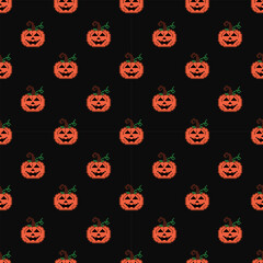 Cross-stitch pattern with a Halloween festival design. traditional cross stitch Ethnic geometric pattern, embroidery, textile decoration, fabric, hand sewing pattern, cultural stitching pixel art.