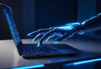 digital hand coming outside from laptop screen 

