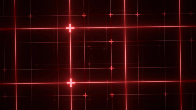 Flying Through a Neon Grid: Futuristic Blue Glowing Square Grid in 3D Animation Red