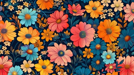 Colorful Floral Pattern on Dark Background