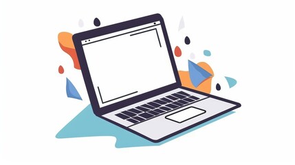 A simple illustration of a laptop, with only one in the center, is a symbol of art. Dynamic on a clean white background.