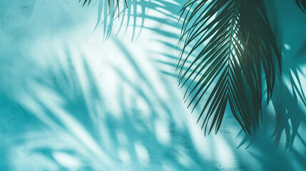 Palm leaves on pastel teal background