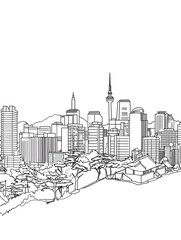 Naklejka premium A line art vector illustration of the Seoul skyline
