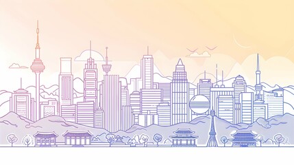 Obraz premium A line art vector illustration of the Seoul skyline