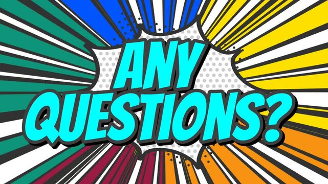 ANY QUESTIONS  text animation with vintage and retro background. Seamless looping video.