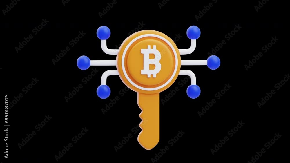 Poster 3d animation of digital keys secure the bitcoin network | alpha channel