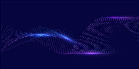 Modern abstract glowing wave lines on dark background. Dynamic flowing wave lines design element. Futuristic technology and sound wave pattern. Vector EPS10.