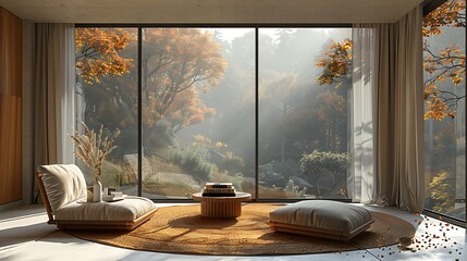 Elegant minimalist reading nook with a simple chair, small table, and a stack of books.