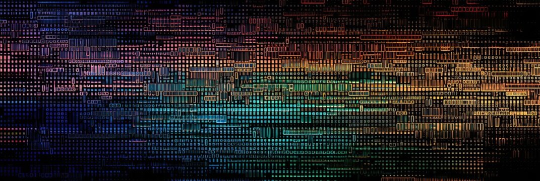 Abstract digital binary code background with colorful lines