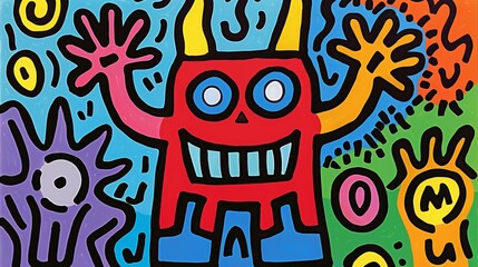 Obraz premium Colorful Monster With Yellow Horns