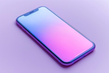 Futuristic gradient smartphone on pink surface modern tech design sleek and vibrant colors high quality photography minimalistic style high contrast and bright lighting