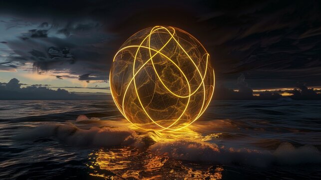 A glowing ball is floating in the ocean