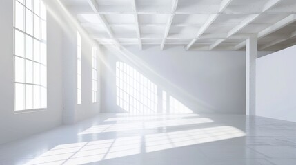 A large, empty room with white walls and a white ceiling