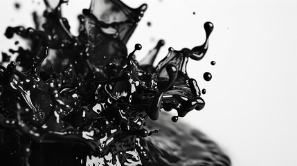 Abstract black ink splash on white background, dynamic paint splatter art, modern artistic design
