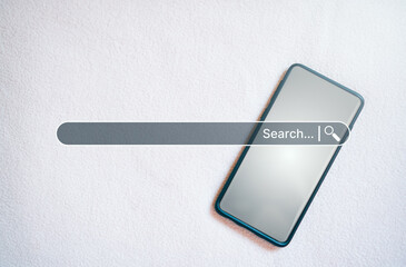 Searching information data on internet networking concept. Search browser VR interface. Smartphone...