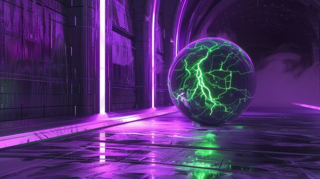 A purple and green ball with lightning bolts on it - Powered by Adobe