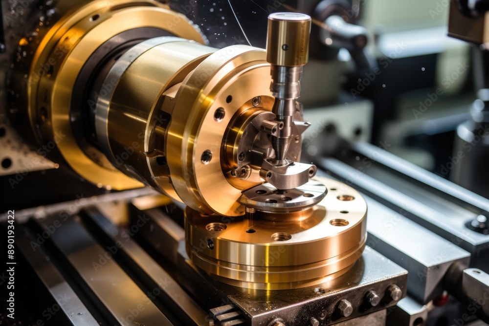 Poster precision machining of rocket engine component illustrating aerospace industry complexity