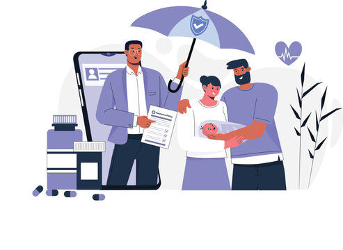 Family Protection Concept Insurance Coverage Illustration
