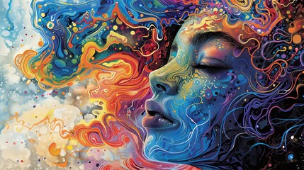 Abstract Woman With Closed Eyes In Digital Art
