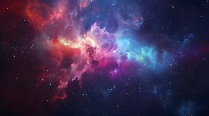 Fototapeta premium A vibrant cosmic galaxy illustration with twinkling stars and colorful nebulae on a dark space background, concept of the universe