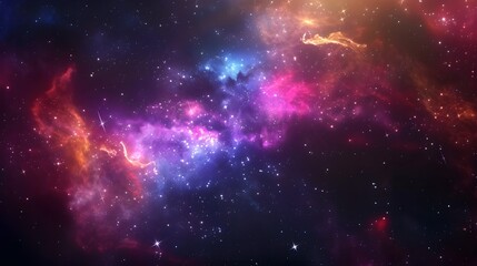 Fototapeta premium A vibrant cosmic galaxy illustration with twinkling stars and colorful nebulae on a dark space background, concept of the universe
