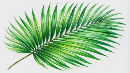 Obraz premium Vibrant green tropical palm leaf illustration with intricate watercolor brush strokes, perfect for nature-inspired, botanical, and tropical designs.
