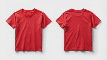 A plain isolated red kids t-shirt mockup showcasing front and back views, perfect for custom design templates and creative projects.