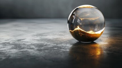 A glass ball with a yellowish glow on it