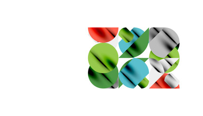 Color beautiful circles, semi circles, squares and round triangles. Geometric mosaic style pattern abstract background for wallpaper, banner, backdrop, card, book Illustration, landing page