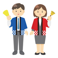 はっぴを着たスーツの男女のイラスト