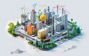 A 3D Model of a City with Modern Architecture and Renewable Energy Sources