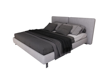 3d Furniture A modern beige fabric king-size bed isolated on a white background