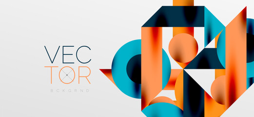 Circles and shadows. Colorful round elements with triangles, semi circles and other shapes. Vector Illustration For Wallpaper, Banner, Background, Card, Book Illustration, landing page