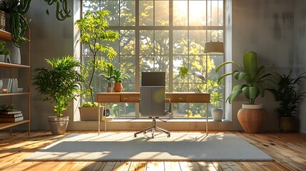 Modern minimalist office with a clean desk, ergonomic chair, and minimal accessories.