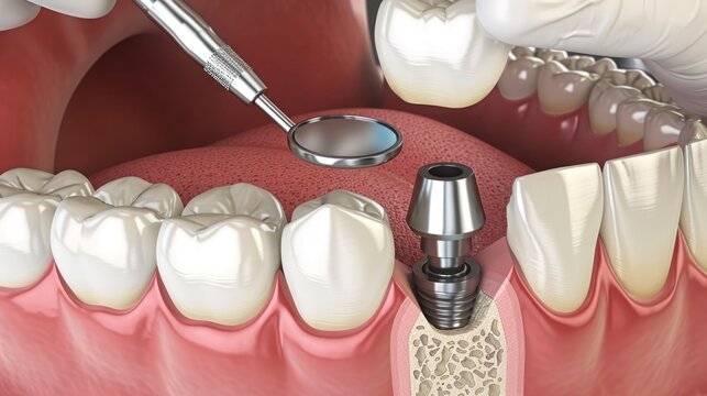 Dentist performing a bone graft before tooth implant placement.