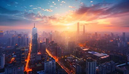 Fototapeta premium Sunrise Over Cityscape