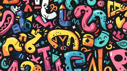 Colorful graffiti wall. Abstract, grunge, wallpaper background texture. Urban modern art and creativity concept. Creative painting / drawing.